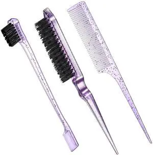 3 Pcs Slick Back Hair Brush Set Bristle Brush Edge Control Teasing Comb for Women Black Hair(Clear Purple) 3 Pcs Slick Back Hair Brush Set Bristle Brush Edge Control Teasing Comb for Women Black Hair(Clear Purple)