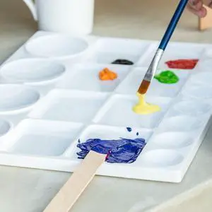 Palette for Watercolors, Oil & Acrylic Paints, Mix & Separate Colors, White, Art 20 Wells, 13 x 10 4 slated Squares, 4 Squares, 4 Large circulars, and 8 Small Circular Wells for All Levels Palette for Watercolors, Oil & Acrylic Paints, Mix & Separate Colors, White, Art 20 Wells, 13 x 10 4 slated Squares, 4 Squares, 4 Large circulars, and 8 Small Circular Wells for All Levels