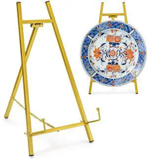 Gold Tabletop Easel Stand, 16.5" Metal Picture Art Stand, Tripod Mirror Plate Stand Holder, Small Freestanding Easel Stand for Sign, Display Wedding Frame, Photo, Collectibles Gold Tabletop Easel Stand, 16.5" Metal Picture Art Stand, Tripod Mirror Plate Stand Holder, Small Freestanding Easel Stand for Sign, Display Wedding Frame, Photo, Collectibles