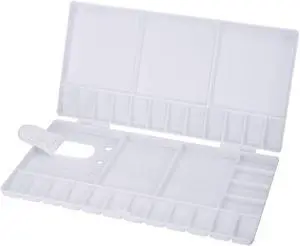 SUNIY Watercolor Palette Folding Paint Tray Plastic Painting Pallet with 33 Compartments, Thumbhole and Brush Holders, White SUNIY Watercolor Palette Folding Paint Tray Plastic Painting Pallet with 33 Compartments, Thumbhole and Brush Holders, White