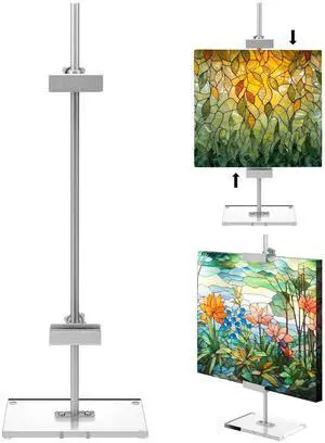 Adjustable Tabletop Easel Silver Picture Frame Holder Stand up to 16.5" H Metal Floating Picture Rack for Display Easel with Acrylic Base 16 x 5 Frame Holder Stand Table for Art Photo Signs Adjustable Tabletop Easel Silver Picture Frame Holder Stand up to 16.5" H Metal Floating Picture Rack for Display Easel with Acrylic Base 16 x 5 Frame Holder Stand Table for Art Photo Signs