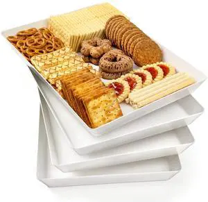 4-Pack Plastic 16" x 11" Large White Serving Trays Set - Reusable Serving Platters for Cookie, Appetizer, Charcuterie, Snack, Dessert, Party Food Display - Stackable Kitchen CounterTop Tray, BPA Free 4-Pack Plastic 16" x 11" Large White Serving Trays Set - Reusable Serving Platters for Cookie, Appetizer, Charcuterie, Snack, Dessert, Party Food Display - Stackable Kitchen CounterTop Tray, BPA Free