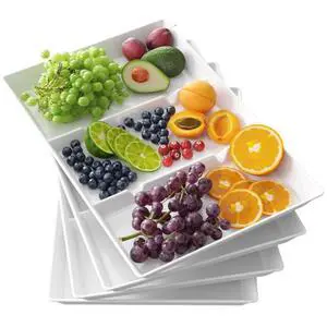 Serving Tray Divided for Party Supplies, 4 PCS 15" x 10" Plastic Platters for Serving Food, White Reusable Tray for Veggie, Snack, Fruit, Cookies, Desserts in Kitchen/Pantry Serving Tray Divided for Party Supplies, 4 PCS 15" x 10" Plastic Platters for Serving Food, White Reusable Tray for Veggie, Snack, Fruit, Cookies, Desserts in Kitchen/Pantry