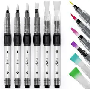 Water Brush Pens 6-Pack Leak-Proof Refillable Watercolor Pens for Acrylic and Gouache Painting - Includes Pointed & Flat Tip Styles - Portable Water Brushes for Artists, Beginners, Adults Water Brush Pens 6-Pack Leak-Proof Refillable Watercolor Pens for Acrylic and Gouache Painting - Includes Pointed & Flat Tip Styles - Portable Water Brushes for Artists, Beginners, Adults