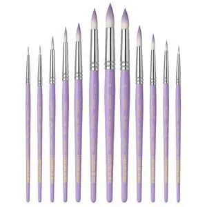 Professional Watercolor Paint Brush Set, 12 Pcs Round Artist Paint Brushes for Watercolor, Oil, Gouache and Acrylic Painting, Purple Handle Professional Watercolor Paint Brush Set, 12 Pcs Round Artist Paint Brushes for Watercolor, Oil, Gouache and Acrylic Painting, Purple Handle