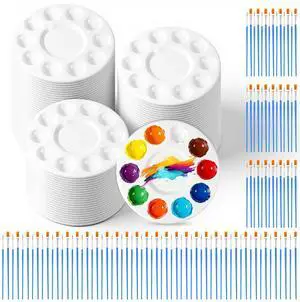 150 Pcs Painting Brushes Palettes Set, Including 50 Painting Palettes with 10 Wells, 100 Small Paint Brushes (Flat/Round), Nylon Brush Head, Paint Supplies for Acrylic Oil Watercolor Canvas Art DIY 150 Pcs Painting Brushes Palettes Set, Including 50 Painting Palettes with 10 Wells, 100 Small Paint Brushes (Flat/Round), Nylon Brush Head, Paint Supplies for Acrylic Oil Watercolor Canvas Art DIY