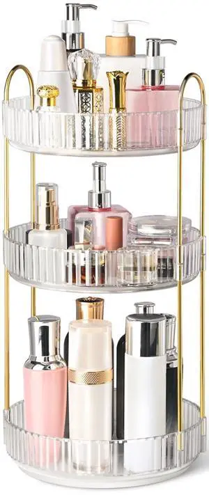 360° Rotating Makeup Organizer for Vanity, 3 Tier Perfume Organizers, Clear 360° Rotating Makeup Organizer for Vanity, 3 Tier Perfume Organizers, Clear