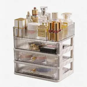 Makeup Organizer with 3 Drawers, Clear Bathroom Counter Organizer, Skincare Organizer for Vanity Countertop, Cosmetic Display Case, Ideal Choice for Storing Lipsticks, Nail Polishes, Perfumes Makeup Organizer with 3 Drawers, Clear Bathroom Counter Organizer, Skincare Organizer for Vanity Countertop, Cosmetic Display Case, Ideal Choice for Storing Lipsticks, Nail Polishes, Perfumes