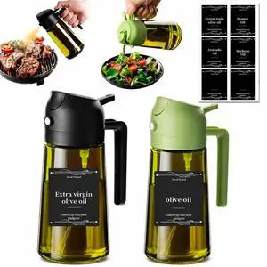 Oil Sprayer for Cooking, 2 Pack Olive Oil Sprayer Bottle, 16oz Glass Oil Dispenser for Kitchen, Fine Mist Spray & Pour, BPA-Free, Refillable, Leakproof, Air Fryer, Salad, BBQ & Cooking Oil Sprayer for Cooking, 2 Pack Olive Oil Sprayer Bottle, 16oz Glass Oil Dispenser for Kitchen, Fine Mist Spray & Pour, BPA-Free, Refillable, Leakproof, Air Fryer, Salad, BBQ & Cooking