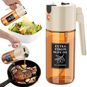2-in-1 Dark Glass Oil Sprayer & Dispenser, Beige Fine Mist No-Drip 2-in-1 Dark Glass Oil Sprayer & Dispenser, Beige Fine Mist No-Drip