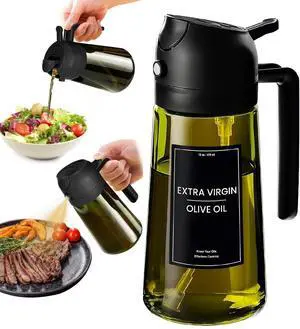 16oz/470ml Glass Olive Oil Sprayer for Cooking - 2 in 1 Olive Oil Dispenser for Kitchen Gadgets, Air Fryer, Salad, and BBQ (black) 16oz/470ml Glass Olive Oil Sprayer for Cooking - 2 in 1 Olive Oil Dispenser for Kitchen Gadgets, Air Fryer, Salad, and BBQ (black)