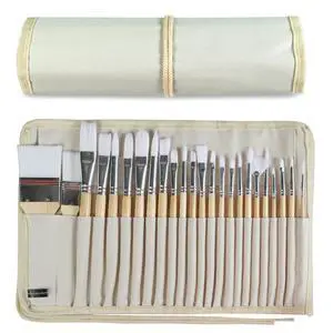 Paint Brushes Set of 24 Pieces Wooden Handles Brushes with Canvas Brush Case, Professional for Oil, Acrylic and Watercolor Painting Paint Brushes Set of 24 Pieces Wooden Handles Brushes with Canvas Brush Case, Professional for Oil, Acrylic and Watercolor Painting