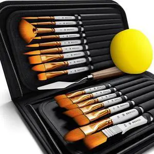 Artist Paint Brush Set of 16 - Includes Spatula Palette Knife, Sponge & Organizing Case - Premium Paint Brushes for Acrylic Painting, Watercolor, Oil - Perfect for Kids, Adults or Professionals Artist Paint Brush Set of 16 - Includes Spatula Palette Knife, Sponge & Organizing Case - Premium Paint Brushes for Acrylic Painting, Watercolor, Oil - Perfect for Kids, Adults or Professionals