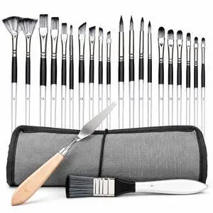 24Pcs Multi-Shape Paint Brushes Set for Acrylic, Oil, Watercolor & Gouache with Palette Knife and Waterproof Canvas Roll, Synthetic Bristles Art Supplies for Artists & Beginners 24Pcs Multi-Shape Paint Brushes Set for Acrylic, Oil, Watercolor & Gouache with Palette Knife and Waterproof Canvas Roll, Synthetic Bristles Art Supplies for Artists & Beginners