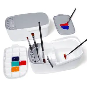 Paint Brush Cleaner - Paint Brush Holder with Palette and Handle,Rinser for Acrylic, Watercolor, and Water-Based Paints, Painting Art Supply Storage Organizer (White+Grey) Paint Brush Cleaner - Paint Brush Holder with Palette and Handle,Rinser for Acrylic, Watercolor, and Water-Based Paints, Painting Art Supply Storage Organizer (White+Grey)