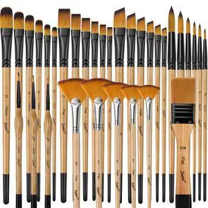 33 Pcs Paint Brush Set, Artist Paint Brushes for Acrylic Painting, Oil, Watercolor, Gouache, with Flat Round Filbert Fan Angle Detail Brush, Suitable for Artists and Beginners 33 Pcs Paint Brush Set, Artist Paint Brushes for Acrylic Painting, Oil, Watercolor, Gouache, with Flat Round Filbert Fan Angle Detail Brush, Suitable for Artists and Beginners