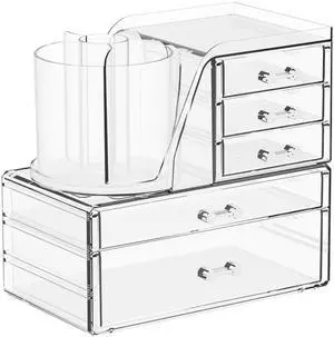 Clear Acrylic Makeup Organizers for Vanity,Countertop,3 Pack Make up Drawer Organizer With Makeup Brush Holder,Plastic Skincare Organizers for Hair Accessories,Beauty,Hair Products,Bathroom,Dresser Clear Acrylic Makeup Organizers for Vanity,Countertop,3 Pack Make up Drawer Organizer With Makeup Brush Holder,Plastic Skincare Organizers for Hair Accessories,Beauty,Hair Products,Bathroom,Dresser