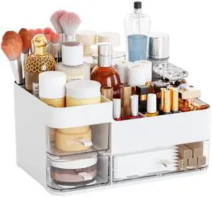 White Makeup Organizer With Drawers,Large Skincare Organizers for Countertop,Desk,Dresser,Plastic Bathroom Counter Organizer for Brush,Palettes,Perfume,Beauty Products Organization,Skin Care Storage White Makeup Organizer With Drawers,Large Skincare Organizers for Countertop,Desk,Dresser,Plastic Bathroom Counter Organizer for Brush,Palettes,Perfume,Beauty Products Organization,Skin Care Storage