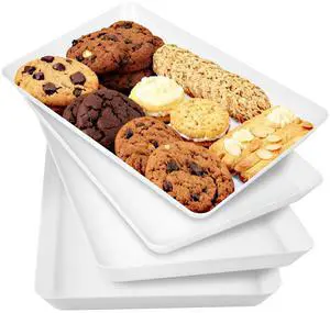 4 Pack Plastic Serving Trays, Stackable & Lightweight Set for Parties, BBQ, Camping, Desserts & Snacks Perfect for Hostess Gifts & Kitchen Organization, BPA Free, White 4 Pack Plastic Serving Trays, Stackable & Lightweight Set for Parties, BBQ, Camping, Desserts & Snacks Perfect for Hostess Gifts & Kitchen Organization, BPA Free, White