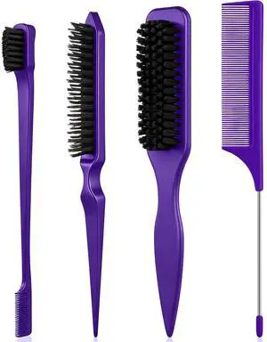 Bristle Slick Back Hair Brush Set Smoothing Brush for Smooth Flyaways, Frizz, Sleek Ponytail, Buns and Edge Hair Control, Teasing Gel Comb Styling Accessories for Women(Purple) Bristle Slick Back Hair Brush Set Smoothing Brush for Smooth Flyaways, Frizz, Sleek Ponytail, Buns and Edge Hair Control, Teasing Gel Comb Styling Accessories for Women(Purple)