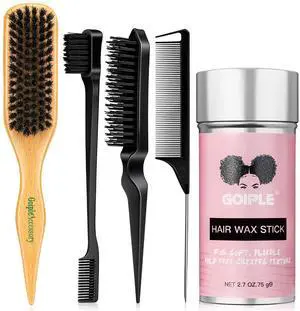 Slick Back Hair Brush Set Teasing Boar Bristle Brush, Hair Wax Stick, Edge Brushes, Rat Tail Comb, Teasing Comb, Wooden Slickback Hairbrush Accessories, Smoothing Combs for Women & Kids (5PCS) Slick Back Hair Brush Set Teasing Boar Bristle Brush, Hair Wax Stick, Edge Brushes, Rat Tail Comb, Teasing Comb, Wooden Slickback Hairbrush Accessories, Smoothing Combs for Women & Kids (5PCS)