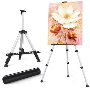Art Easel Stand for Painting or Sign, Portable Adjustable 66 inches Display Tripod Artist Floor Aluminum Metal Easel with 1 Bag for Table-top/Floor Drawing, Sturdy for Canvases Displaying - Silver Art Easel Stand for Painting or Sign, Portable Adjustable 66 inches Display Tripod Artist Floor Aluminum Metal Easel with 1 Bag for Table-top/Floor Drawing, Sturdy for Canvases Displaying - Silver
