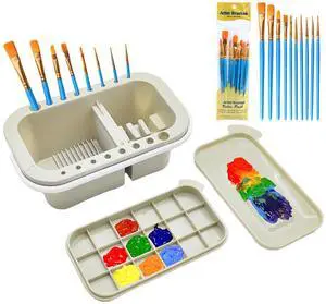 Paint Brush Cleaner Palett Basin with 10 PCS Paint Brushes,Paints Brush Holder and Organizers with Palette for Acrylic, for Watercolor and Water Based Paints (Gery) Paint Brush Cleaner Palett Basin with 10 PCS Paint Brushes,Paints Brush Holder and Organizers with Palette for Acrylic, for Watercolor and Water Based Paints (Gery)