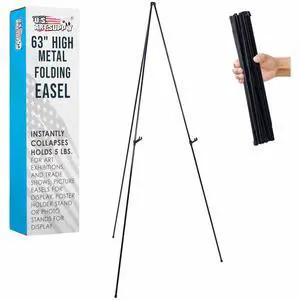 63" High Metal Folding Display Easel - Adjustable Height, Instantly Collapses, Holds 5 lbs - Portable Art Easel Stand - for Sign, Poster, Canvas, Painting, Picture Display 63" High Metal Folding Display Easel - Adjustable Height, Instantly Collapses, Holds 5 lbs - Portable Art Easel Stand - for Sign, Poster, Canvas, Painting, Picture Display