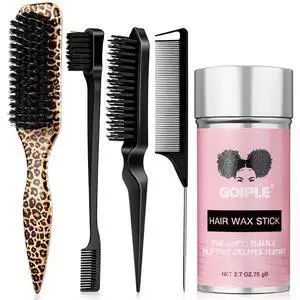 Slick Back Hair Brush Set Teasing Bristle Brush, Hair Wax Stick, Edge Brushes, Rat Tail Comb, Teasing Comb, Wooden Slickback Hairbrush Accessories, Smoothing Combs for Women & Kids(Leopard) Slick Back Hair Brush Set Teasing Bristle Brush, Hair Wax Stick, Edge Brushes, Rat Tail Comb, Teasing Comb, Wooden Slickback Hairbrush Accessories, Smoothing Combs for Women & Kids(Leopard)