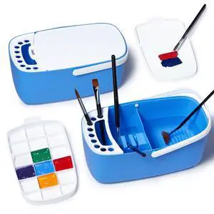 Paint Brush Cleaner - Paint Brush Holder with Palette and Handle,Rinser for Acrylic, Watercolor, and Water-Based Paints, Painting Art Supply Storage Organizer (Blue+White) Paint Brush Cleaner - Paint Brush Holder with Palette and Handle,Rinser for Acrylic, Watercolor, and Water-Based Paints, Painting Art Supply Storage Organizer (Blue+White)