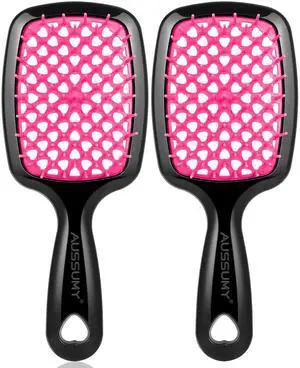 2 Pack Vented Detangling Hair Brush - Detangler Hairbrush with Soft Bristles for Effortless Tangle Free -Ideal for Natural Curly Straight Wet Dry Damaged Hair for Women Men Kids - Magenta 2 Pack Vented Detangling Hair Brush - Detangler Hairbrush with Soft Bristles for Effortless Tangle Free -Ideal for Natural Curly Straight Wet Dry Damaged Hair for Women Men Kids - Magenta