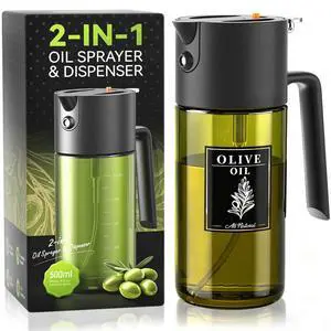 2-IN-1 Oil Sprayer for Cooking, 500ML Light-Blocking Glass Oil Dispenser for Kitchen, Olive Oil Spray Bottle with Leak-Proof,Cooking Spray with Portion Control for BBQ, Air Fryer, Salad - Black 2-IN-1 Oil Sprayer for Cooking, 500ML Light-Blocking Glass Oil Dispenser for Kitchen, Olive Oil Spray Bottle with Leak-Proof,Cooking Spray with Portion Control for BBQ, Air Fryer, Salad - Black