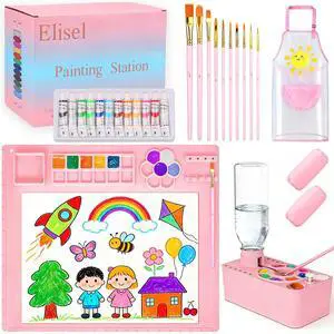 Painting Station,5 IN 1 Art Paint Supplies Kits,Paint Brush Cleaner (Upgraded),Silicone Painting Mat 12 Colors Paint Set,10 Paint Brushes,Painting Apron for Kids Artist Beginners (Pink, 5) Painting Station,5 IN 1 Art Paint Supplies Kits,Paint Brush Cleaner (Upgraded),Silicone Painting Mat 12 Colors Paint Set,10 Paint Brushes,Painting Apron for Kids Artist Beginners (Pink, 5)