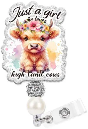 Cute Highland Cow Badge Reel, Flower ID Badge Holder with Retractable Clip, Glitter Badges Reel Gifts for Nurse Doctor Women Nursing Students Pediatric NICU RN CNA LPN Office Staff Cute Highland Cow Badge Reel, Flower ID Badge Holder with Retractable Clip, Glitter Badges Reel Gifts for Nurse Doctor Women Nursing Students Pediatric NICU RN CNA LPN Office Staff