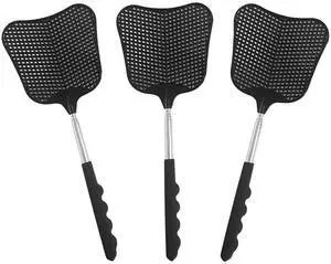 Fly Swatters 3 Pack Black, Durable Telescopic Stainless Steel Handle, Heavy Duty Upgraded Plastic Fly Swatter Set for Indoor Outdoor Home Hiking Camping Garden Fly Swatters 3 Pack Black, Durable Telescopic Stainless Steel Handle, Heavy Duty Upgraded Plastic Fly Swatter Set for Indoor Outdoor Home Hiking Camping Garden