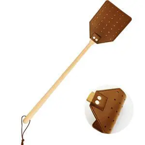 Heavy Duty Leather Fly Swatter, Long Handle Fly Swatter with Beech Wood Handle 19.7" Length, Flyswatter for Indoor and Outdoor (Brown) Heavy Duty Leather Fly Swatter, Long Handle Fly Swatter with Beech Wood Handle 19.7" Length, Flyswatter for Indoor and Outdoor (Brown)