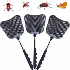 Telescopic Fly Swatter, Jakeloo 3 Pack Fly Swatter for Indoors Plastic Flyswatter Heavy Duty with Stainless Steel Telescopic Handle Ideal for Summer Home/Indoor/Outdoor/Classroom/Office (Black) Telescopic Fly Swatter, Jakeloo 3 Pack Fly Swatter for Indoors Plastic Flyswatter Heavy Duty with Stainless Steel Telescopic Handle Ideal for Summer Home/Indoor/Outdoor/Classroom/Office (Black)