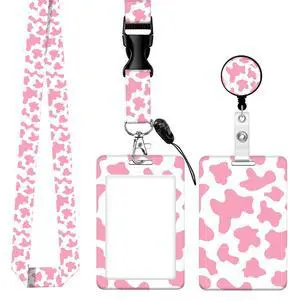 Cute ID Badge Holder with Retractable Clip,Adjustable Badge Lanyard, Reels for Women Kid Teacher Nurse Doctor Student - Pink Cow Print Cute ID Badge Holder with Retractable Clip,Adjustable Badge Lanyard, Reels for Women Kid Teacher Nurse Doctor Student - Pink Cow Print