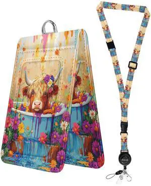 Highland Cow Lanyards for ID Badges, Leather Badges Holder with Double Sided Windows, Cute Adjustable Lanyard with Retractable Reel, Quick-Release Buckles Breakaway Neck Lanyards Highland Cow Lanyards for ID Badges, Leather Badges Holder with Double Sided Windows, Cute Adjustable Lanyard with Retractable Reel, Quick-Release Buckles Breakaway Neck Lanyards