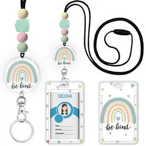 Rainbow Teacher Lanyards for ID Badges and Keys, Cute Silicone Beaded Breakaway Lanyard for Women Nurses Educators School, Keychain with Name Tag Badge Holder Rainbow Teacher Lanyards for ID Badges and Keys, Cute Silicone Beaded Breakaway Lanyard for Women Nurses Educators School, Keychain with Name Tag Badge Holder