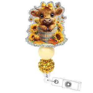 Highland Cow Badge Reel Retractable - Cosmisun Cute Cow Sunflower Badge Reels Acrylic Glitter Badge Holder Alligator Clip Nurse ID Name Badge Holder Gift for Doctors Nursing Student Teacher Worker Highland Cow Badge Reel Retractable - Cosmisun Cute Cow Sunflower Badge Reels Acrylic Glitter Badge Holder Alligator Clip Nurse ID Name Badge Holder Gift for Doctors Nursing Student Teacher Worker