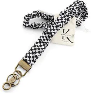 Stretchy Scrunchie Lanyard for ID Badges Cute Neck Lanyard for Keys Retractable Keychain Holder for Women (B&W) Stretchy Scrunchie Lanyard for ID Badges Cute Neck Lanyard for Keys Retractable Keychain Holder for Women (B&W)