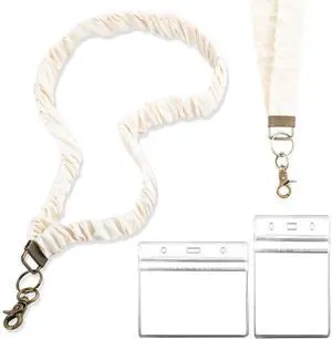 Teachers Scrunchie Lanyards with 2 ID Holder for Women, White Teachers Scrunchie Lanyards with 2 ID Holder for Women, White