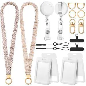 2 Set Pink Scrunchies Lanyards for Id Badges, Stretchy Lanyard for Women Teacher Nurse 2 Set Pink Scrunchies Lanyards for Id Badges, Stretchy Lanyard for Women Teacher Nurse