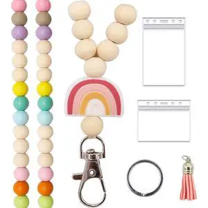 Wooden Beaded Lanyards, Teacher Lanyard with ID Holder, Lanyards for Id Badges Women, Fashion Colorful Wood Beaded Lanyard for Keys Wooden Beaded Lanyards, Teacher Lanyard with ID Holder, Lanyards for Id Badges Women, Fashion Colorful Wood Beaded Lanyard for Keys
