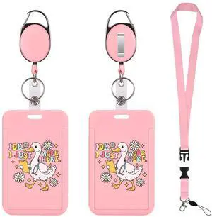 ID Badge Holders and Retractable Reel Clips,Lanyard with Release Buckle, Key Card Holder Nametag Protector (Pink-6, Clear & Matte (Vertical with Funny Goose) ID Badge Holders and Retractable Reel Clips,Lanyard with Release Buckle, Key Card Holder Nametag Protector (Pink-6, Clear & Matte (Vertical with Funny Goose)