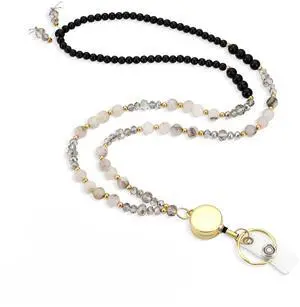 Retractable Lanyards for ID Badges and Keys, Cute Beaded Natural Stone Chain for Women, Bead Keychain for Teacher, Black Retractable Lanyards for ID Badges and Keys, Cute Beaded Natural Stone Chain for Women, Bead Keychain for Teacher, Black