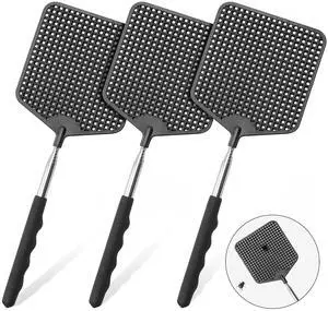 Telescopic Fly Swatter 3 Pack, Premium Plastic Fly Swatter, Flyswatters Heavy Duty, Stainless Steel HandleBlack Telescopic Fly Swatter 3 Pack, Premium Plastic Fly Swatter, Flyswatters Heavy Duty, Stainless Steel HandleBlack
