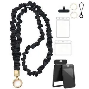 Scrunchie Lanyard for Id Badges keys,Thin Stretchy Retractable Scrunchie Teacher Lanyards for women with 3 Id Holders Scrunchie Lanyard for Id Badges keys,Thin Stretchy Retractable Scrunchie Teacher Lanyards for women with 3 Id Holders