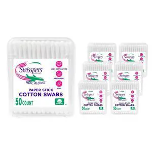 Take Along Cotton Swabs, 100% Cotton Double-Tipped, White Paper Sticks, Travel Size, 50 Count, Pack of 6 Take Along Cotton Swabs, 100% Cotton Double-Tipped, White Paper Sticks, Travel Size, 50 Count, Pack of 6